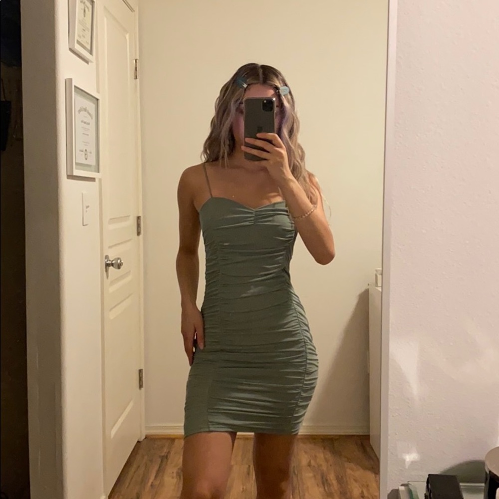 sage green mesh dress